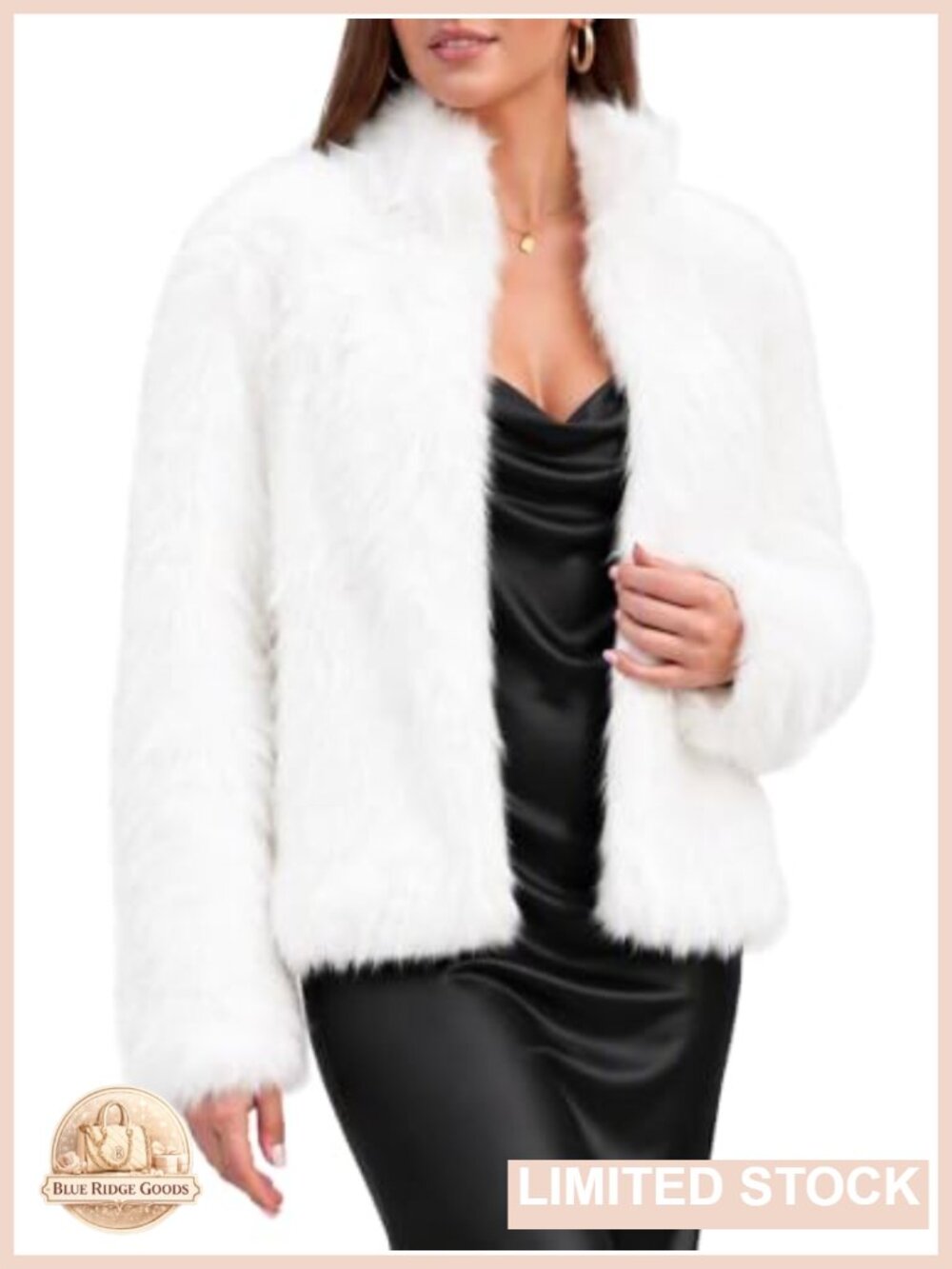 Faux Fur Cropped Coat Open Front Long Sleeve Dressy Winter Jacket